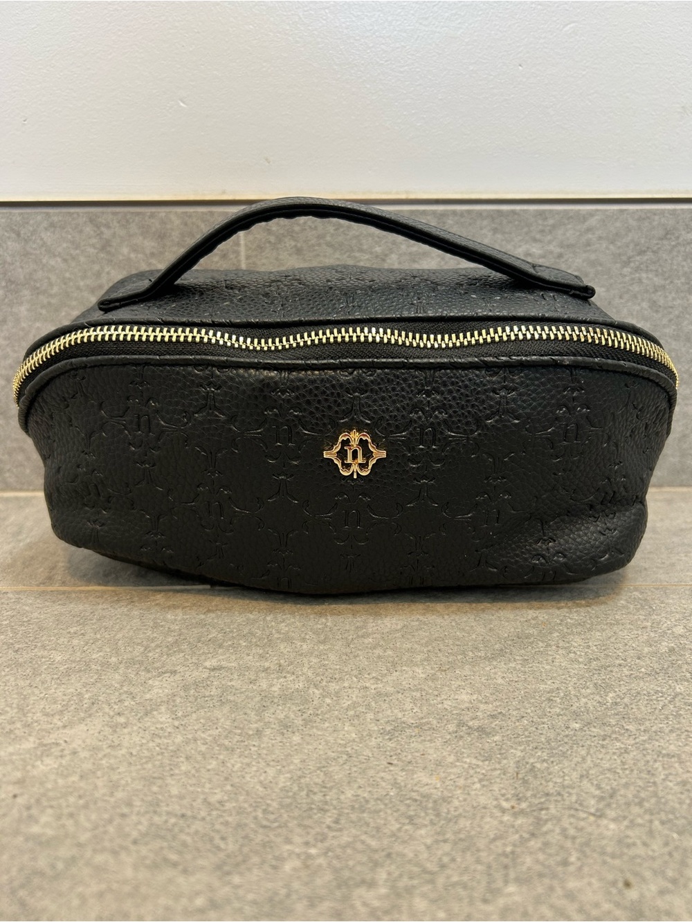 Nanette Lepore Black Quilted Cosmetic Pouch with Gold Zipper Pull